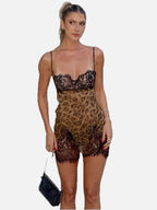 Women's Mini Dress Sleeveless with Lace Trim and V-Neck