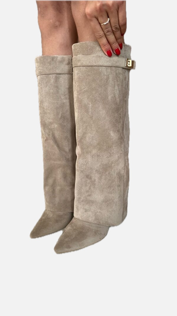 Women's Knee-High Boots with Fold-Over Cuff and Pointed Toe