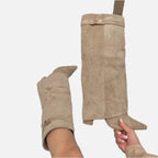 Women's High Boots with Fold-Over Cuff and Pointed Toe - 1