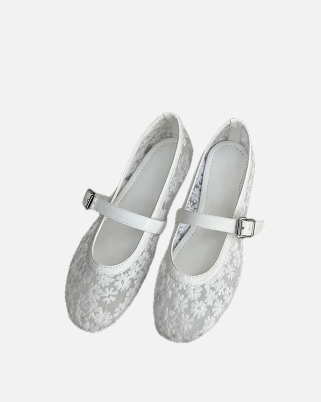 Women's Mary Jane Ballet Flats with Floral Mesh Upper - 2