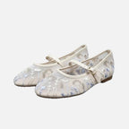 Women's Ballet Flats with Floral Embroidery and Buckle Strap