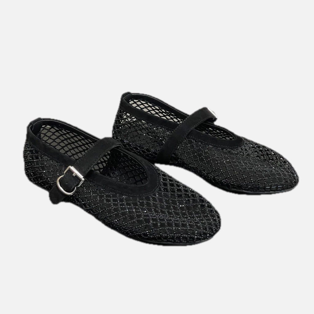 Women's Mesh Ballet Flats with Sparkling Embellishment - 1