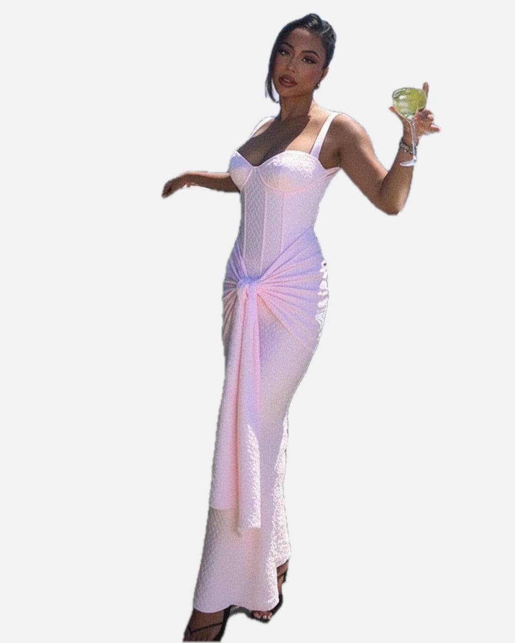 Women's Sleeveless Corset Maxi Dress with Draped Front Detail