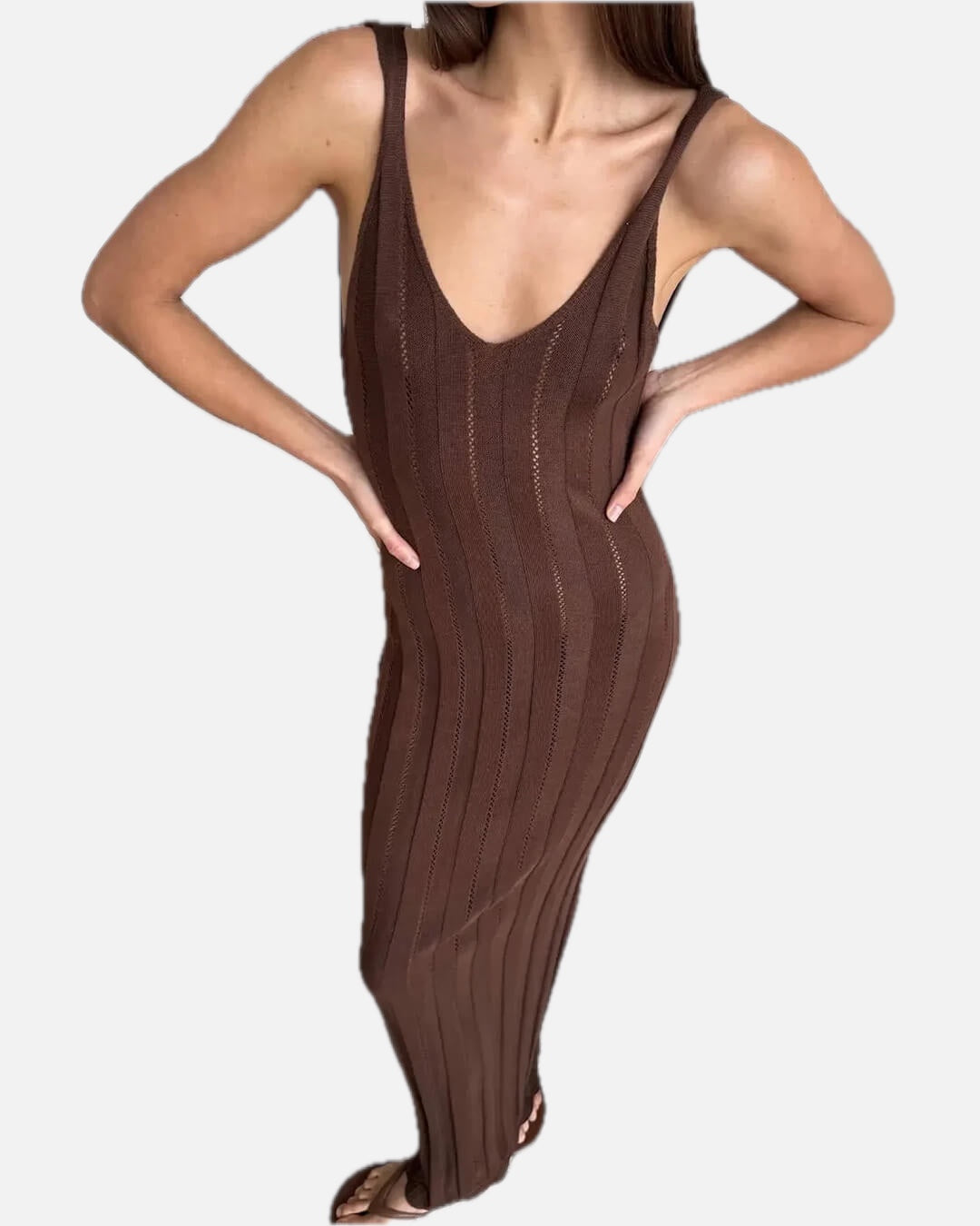 Women's Maxi Dress Sleeveless Open Back with V-Neck and Bodycon Silhouette - 1