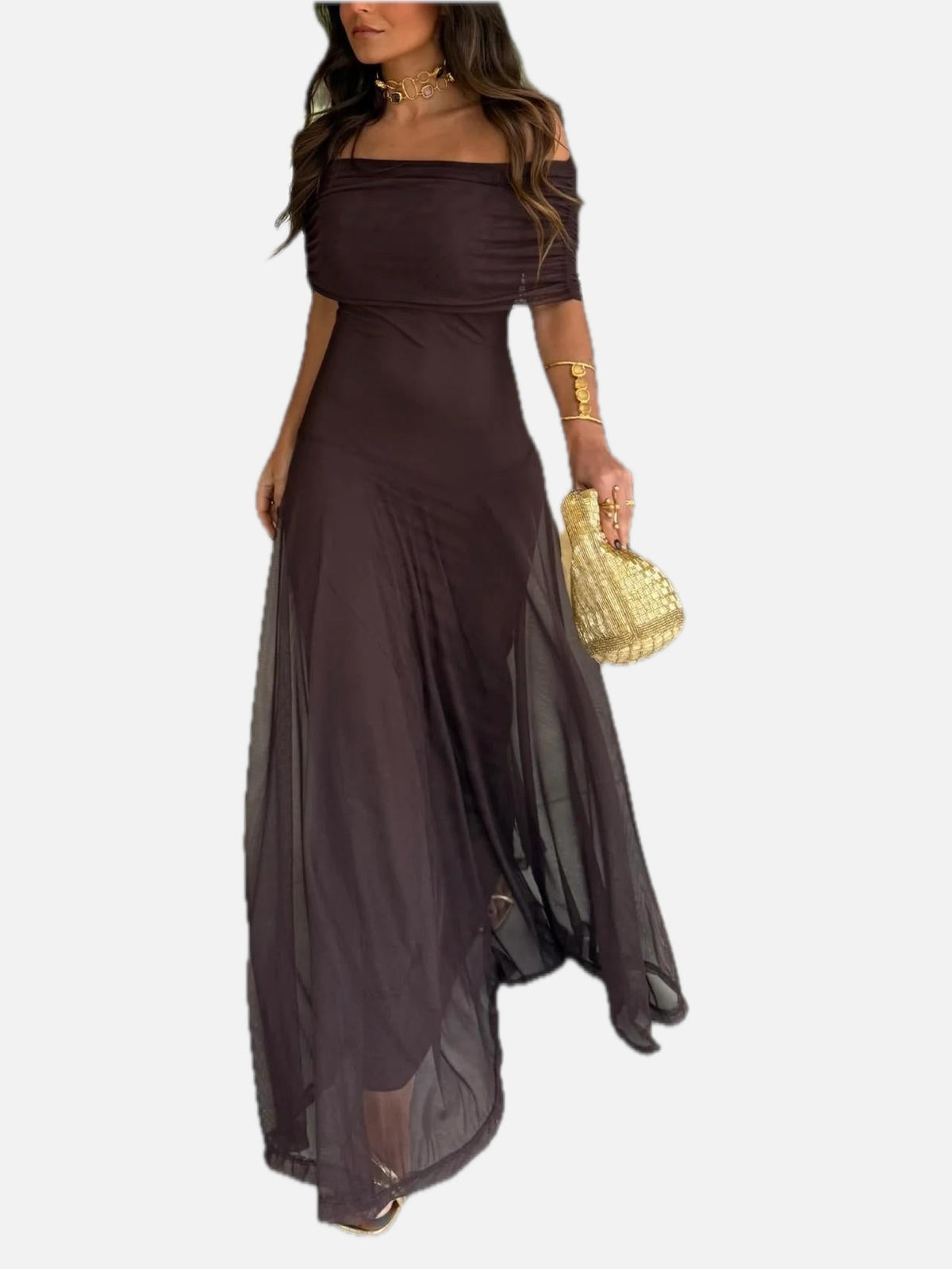 Women's Off-Shoulder Maxi Dress with Flowing Silhouette