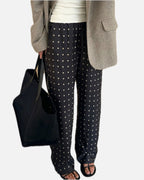 Women's Straight Leg Trousers with Polka Dot Print