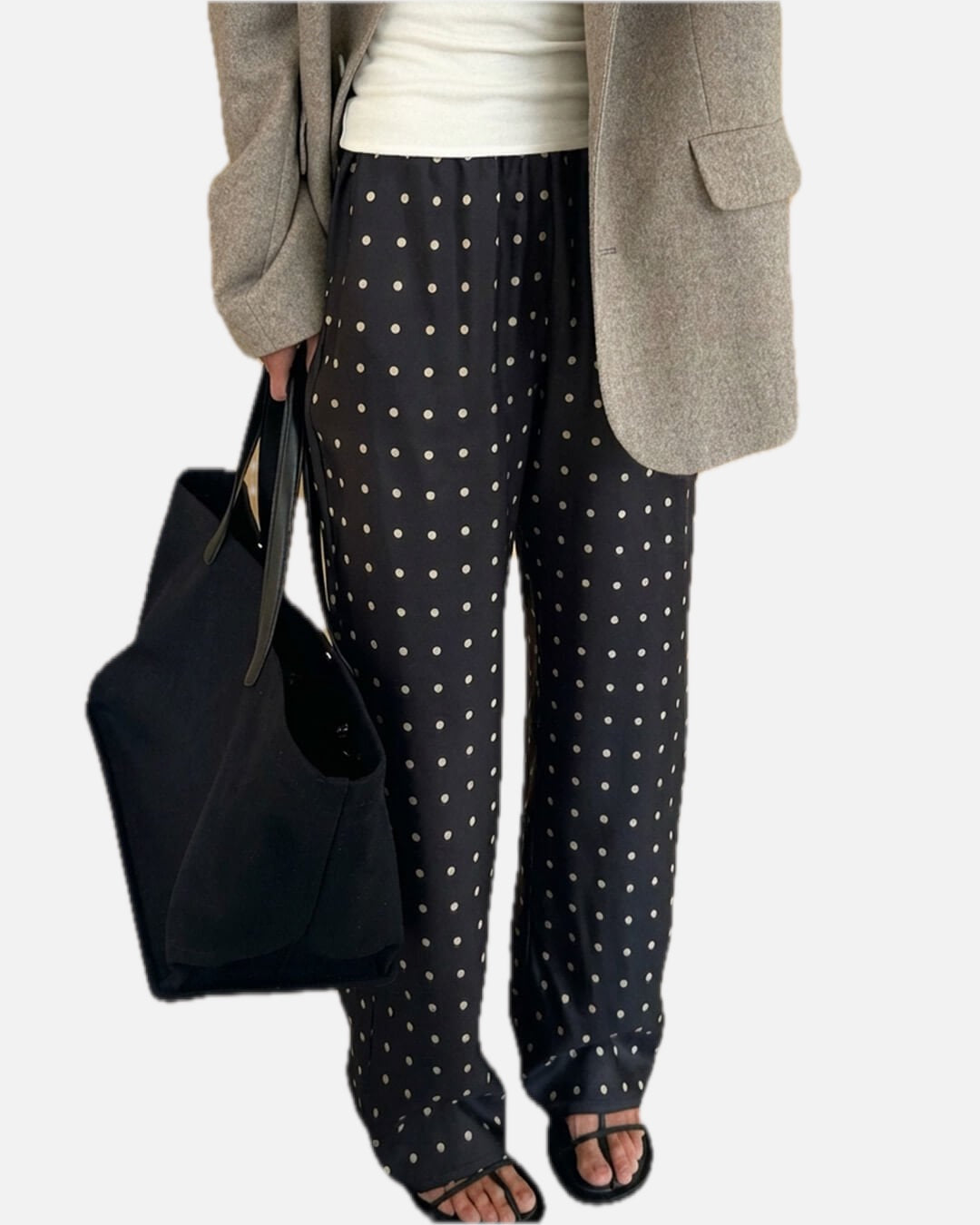 Women's Straight Leg Trousers with Polka Dot Print