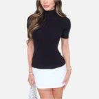 Women's High Neck Mini Dress with Short Sleeves and Slim Fit