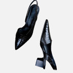 Women's Pointed Slingback Heels with Croc-Effect Finish