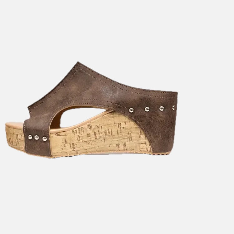 Women's Wedge Slide Sandals with Open Toe and Stud Detailing