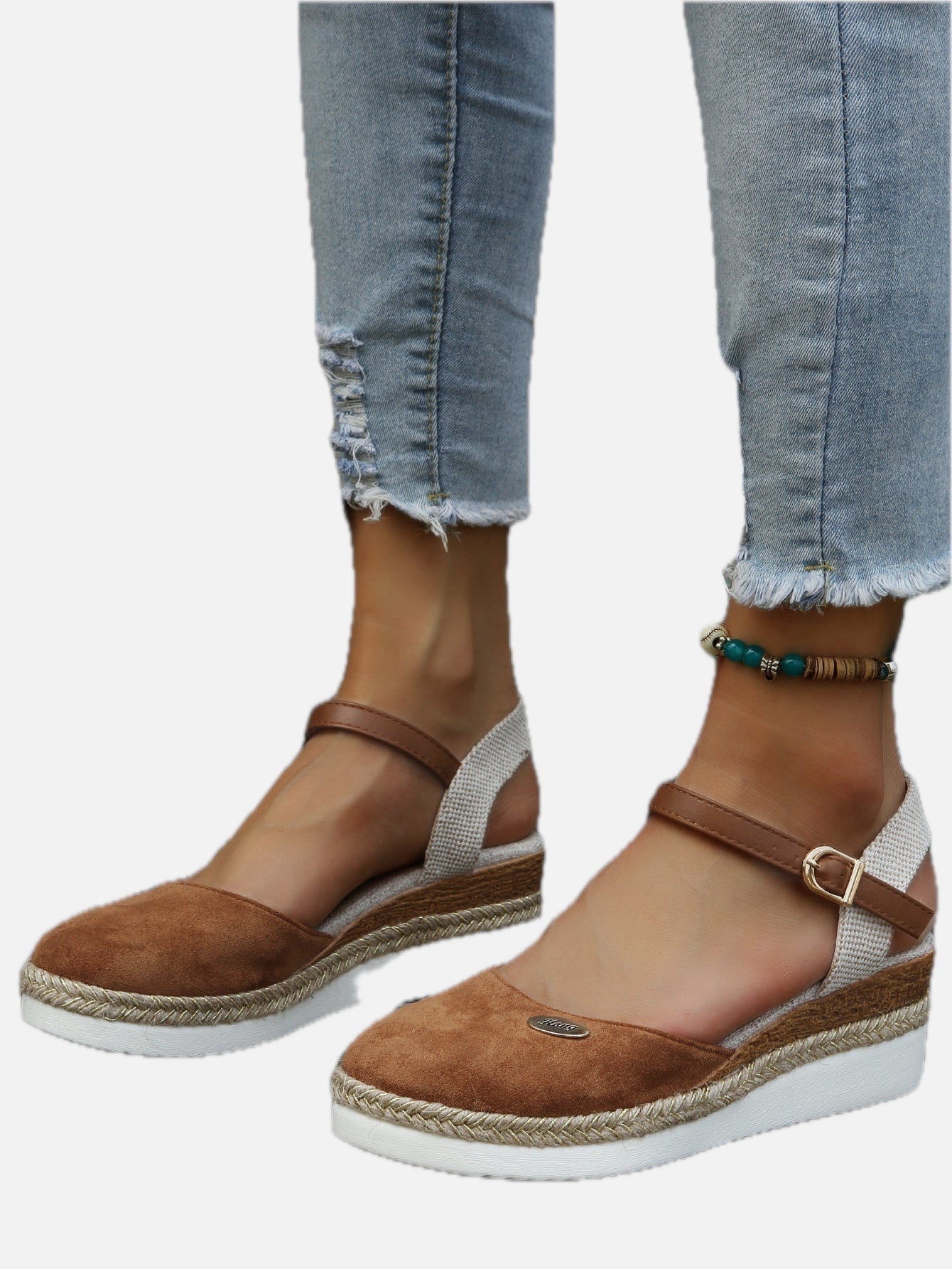 Women's Espadrille Wedge Sandals with Closed Toe and Ankle Strap