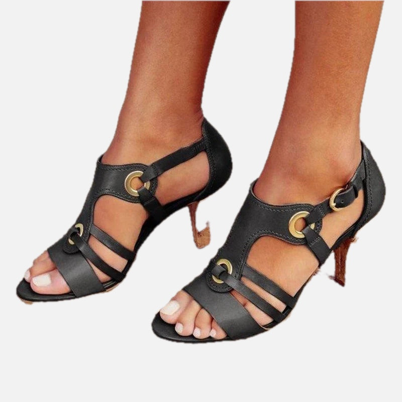 Women's T-Strap Sandals with Ring Detail and Block Heel