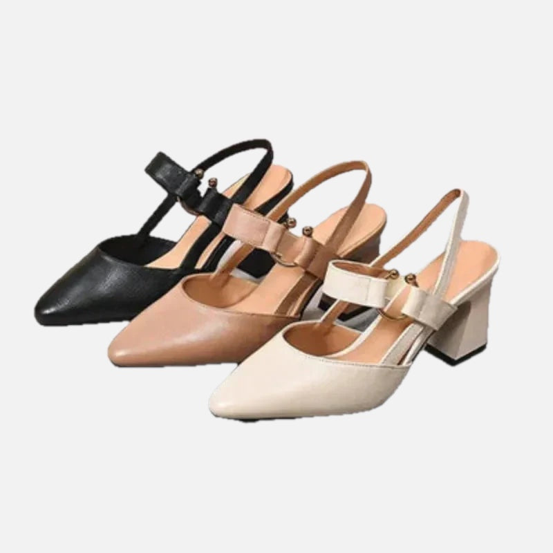 Women's Slingback Heels Pointed Toe with Ring Detail and Block Heel