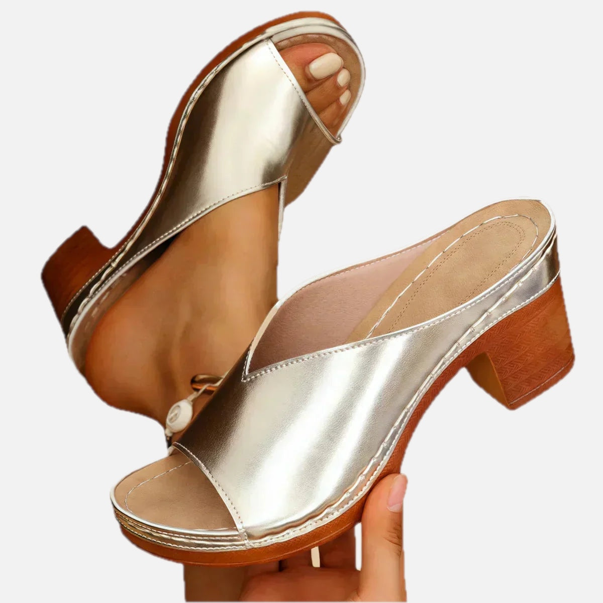 Women's Mule Sandals with Open Toe and Block Heel