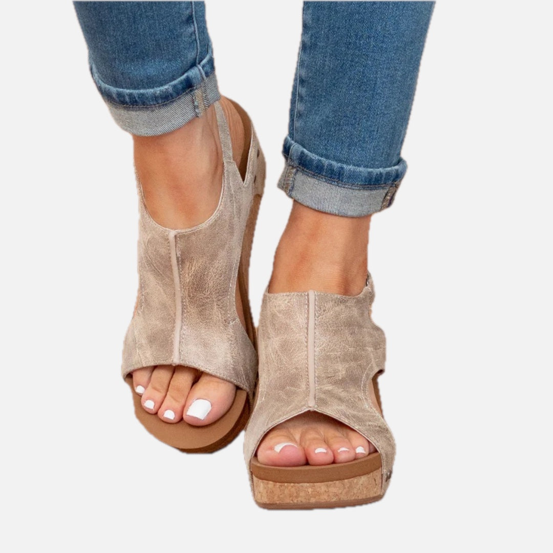 Women's Peep-Toe Wedge Sandals with Ankle Strap