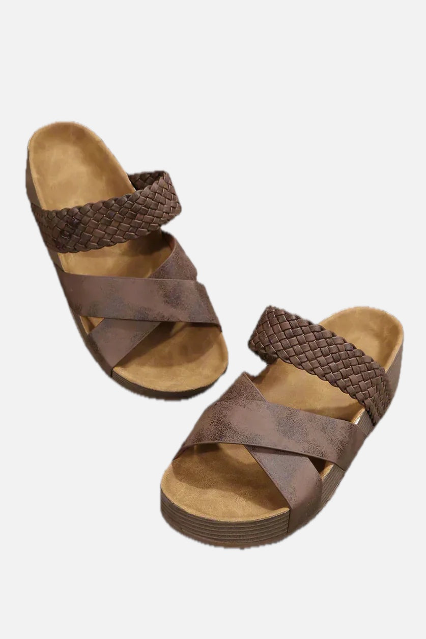 Women's Wedge Sandals with Woven Crossover Straps
