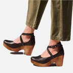 Women's Closed-Toe Wedge Heels with Crossover Ankle Strap
