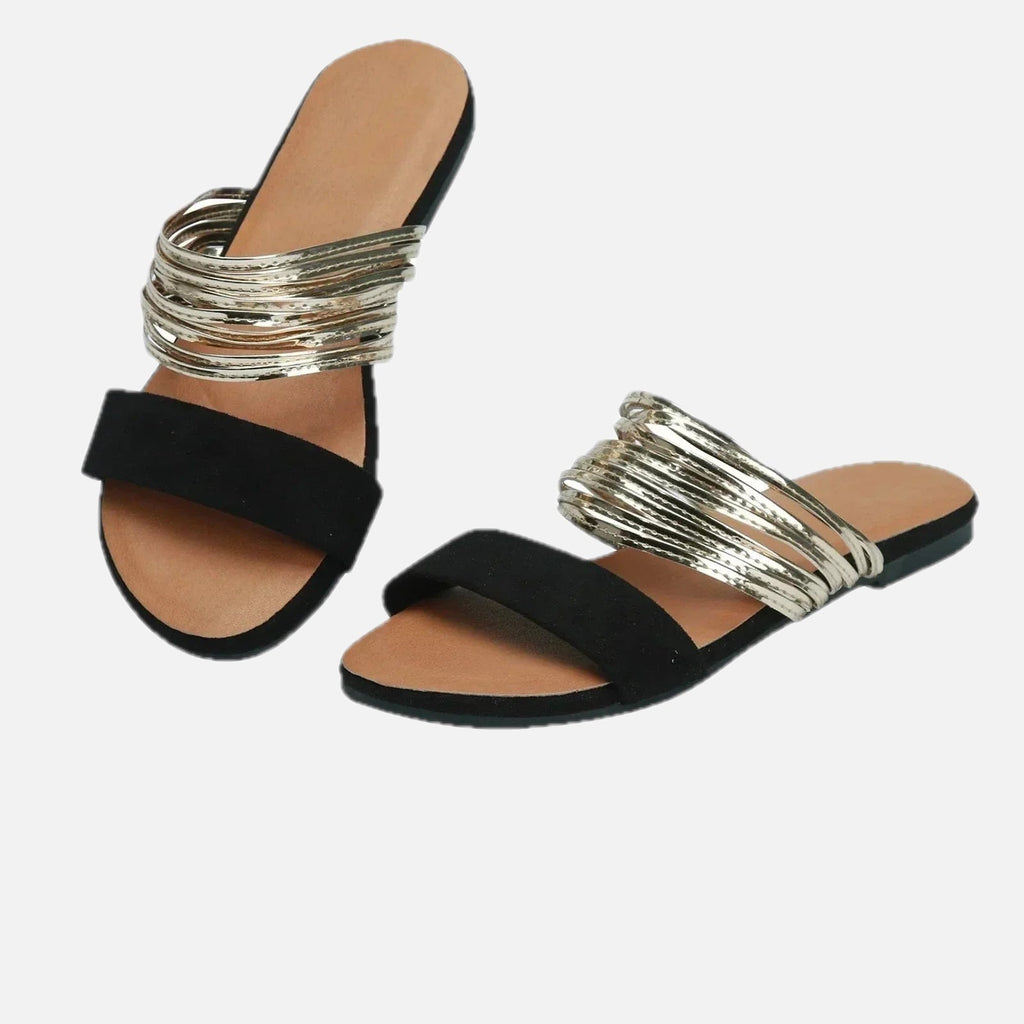 Women's Slide Sandals with Metallic Strap Detail