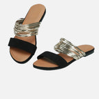 Women's Slide Sandals with Metallic Strap Detail