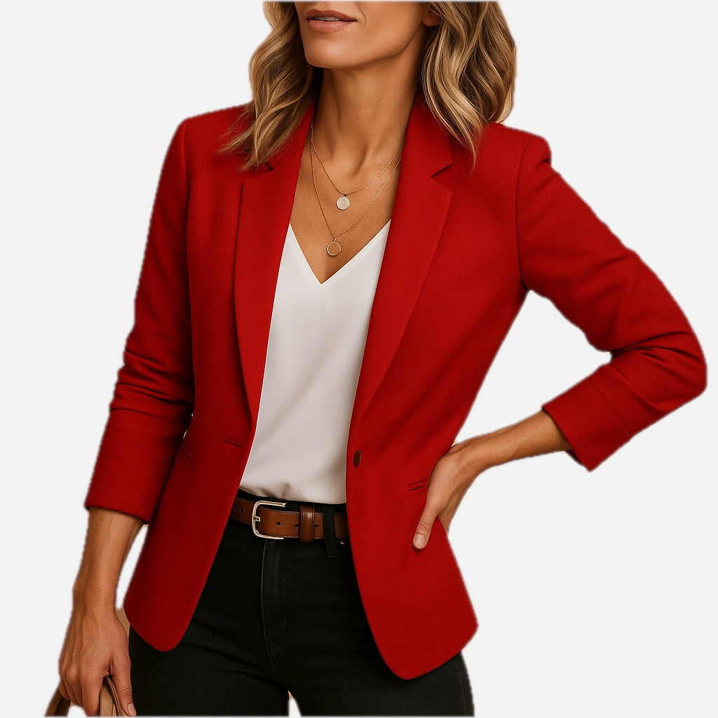 Women's Slim-Fit Blazer with Notch Lapels and Single-Button Closure