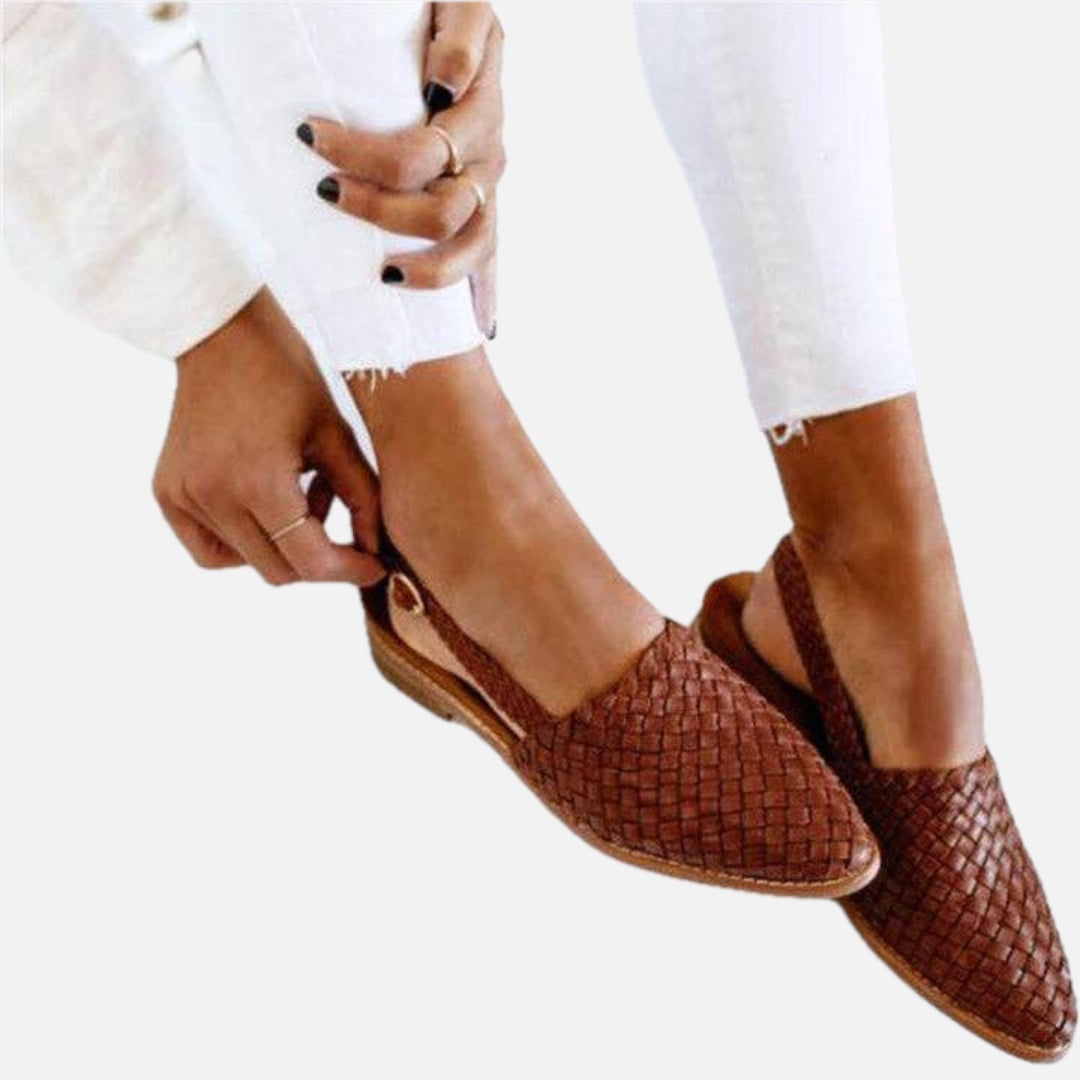 Women's Ballet Flats with Woven Faux Leather Upper and Open Side