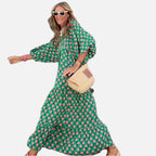 Women's Maxi Dress Long Sleeve with V-Neck and Tiered Skirt