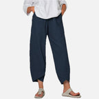 Women's Cropped Trousers with Tulip Hem and Drawstring Waist