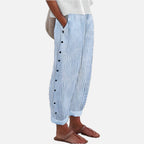 Women Striped Trousers with Side-Button Detail and Pockets