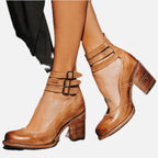 Women Block-Heel Shoes with Double Ankle Buckle Straps - 1