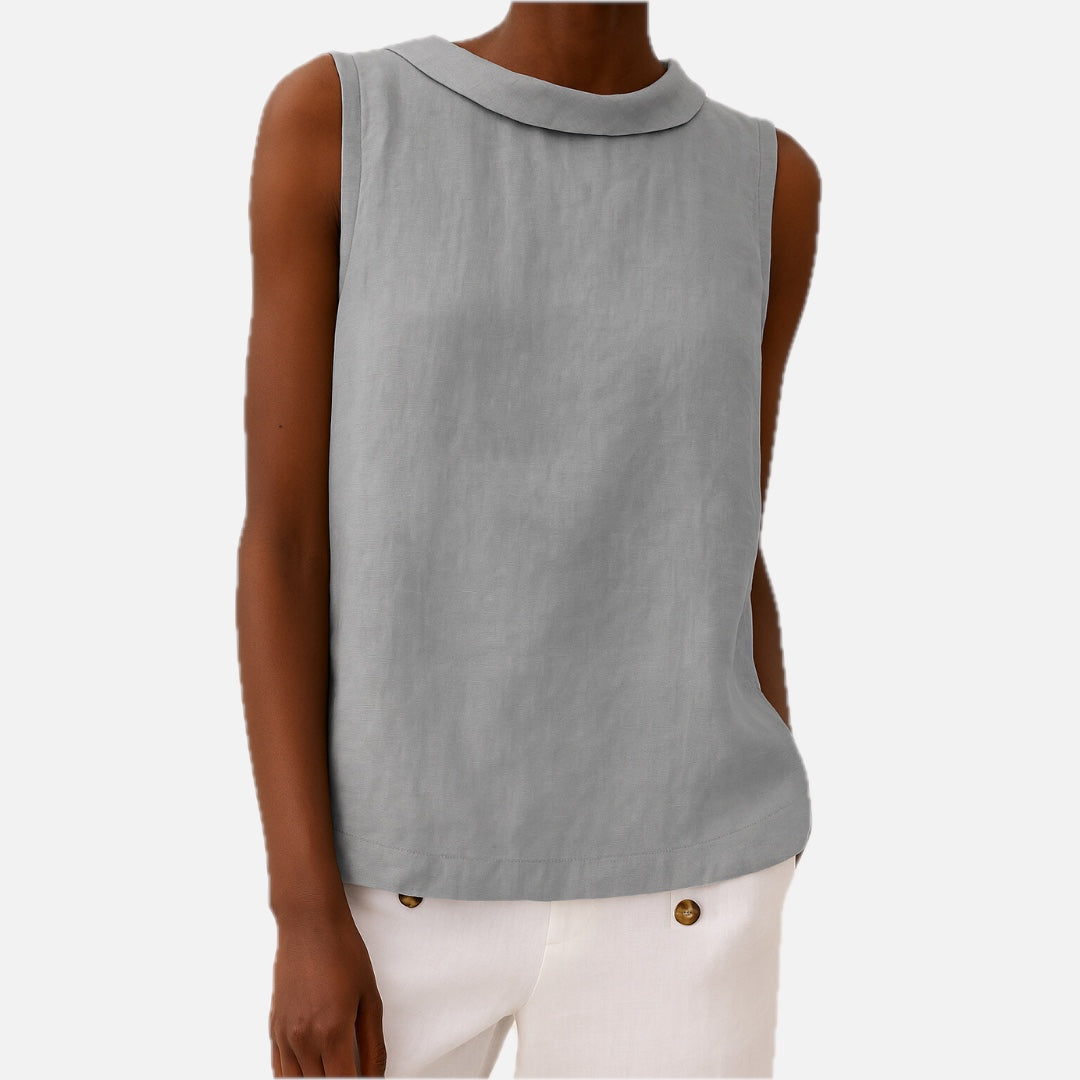 Women's Sleeveless Top with Roll Neckline and Relaxed Fit