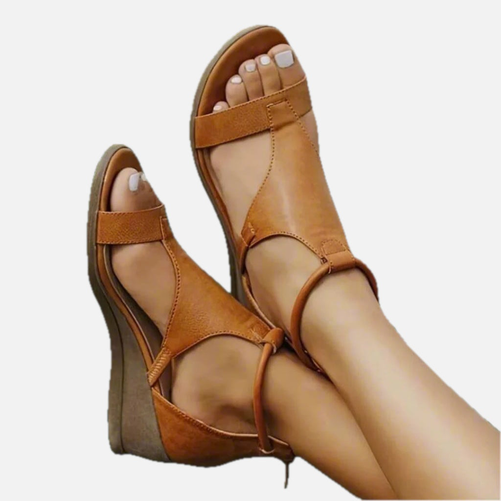 Women's Wedge Sandals with Ankle Strap and Open Toe