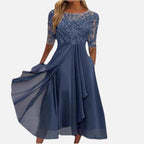 Women's Midi Dress with Lace Bodice and Half Sleeves