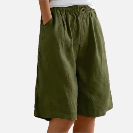 Women's Wide-Leg Bermuda Shorts High-Waist with Pockets