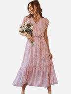 Women's Floral Wrap Dress with V-Neck and Flutter Sleeves