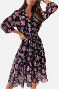Women's Floral Boho Dress with V-Neck and Tiered Hem