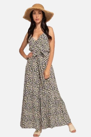 Women's Maxi Dress Sleeveless with V-neck and Tiered Skirt
