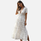 Women's Maxi Dress with V-Neck and Tiered A-Line Skirt