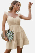 Women's Mini Dress with Ruffle Straps and Button Front - 1