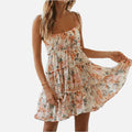 Women's Floral Mini Dress Sleeveless with Tiered Ruffle Skirt