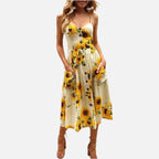 Women's Floral Midi Dress Sleeveless with Button Front and A-Line Skirt