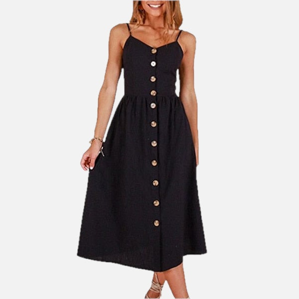 Women's Button-Front Cami Dress with A-Line Skirt - 1