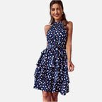 Women's Halterneck Polka Dot Tiered Mini Dress - 1