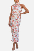 Women's Floral Maxi Dress Sleeveless with High Neck and A-Line Silhouette
