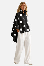 Women's Polka Dot Blouse Oversized with Dramatic Draped Back