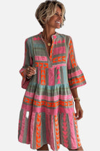 Women's Boho Dress with Tiered Silhouette and Bell Sleeves - 1