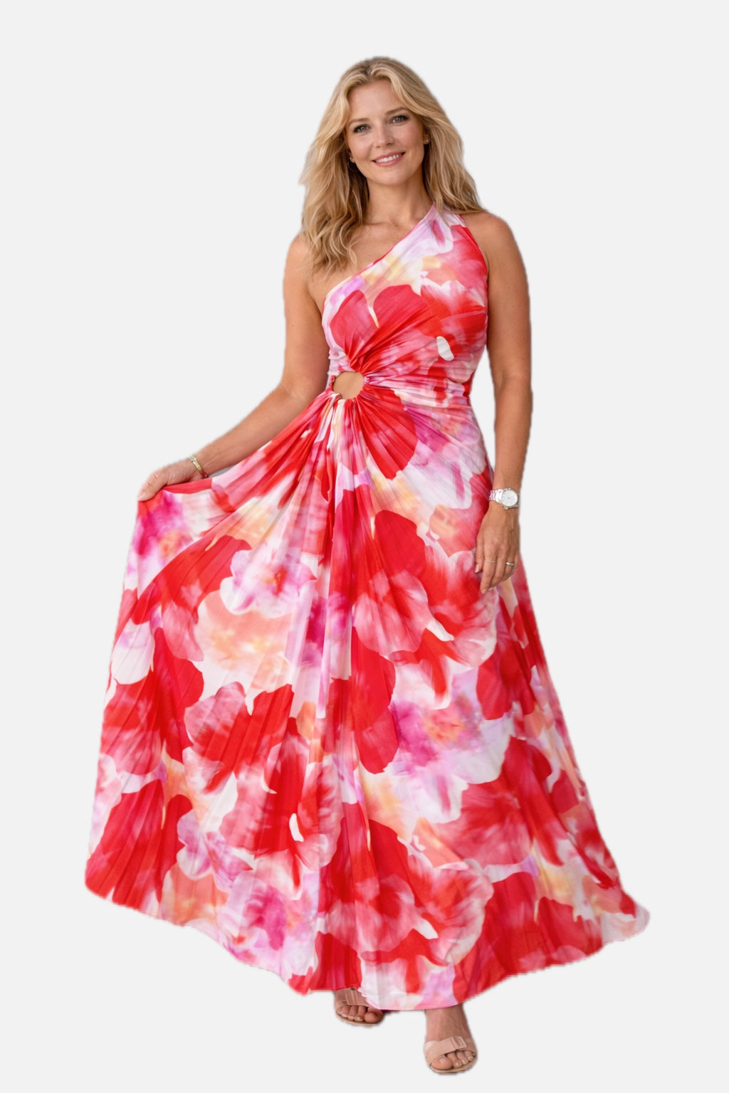 Women's Maxi Dress One Shoulder with Ring Detail and A-line Skirt
