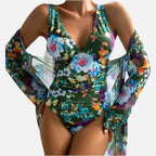 Floral Print High-Waisted Bikini Set with Adjustable Straps - 1