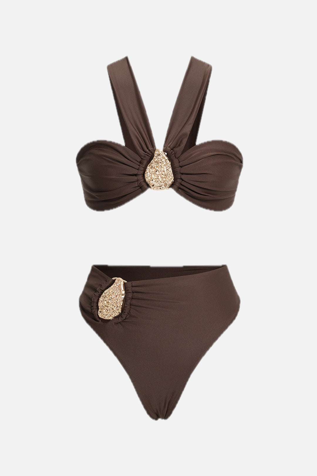 Bikini Set with Ruched Detail and Metallic Accent - 1