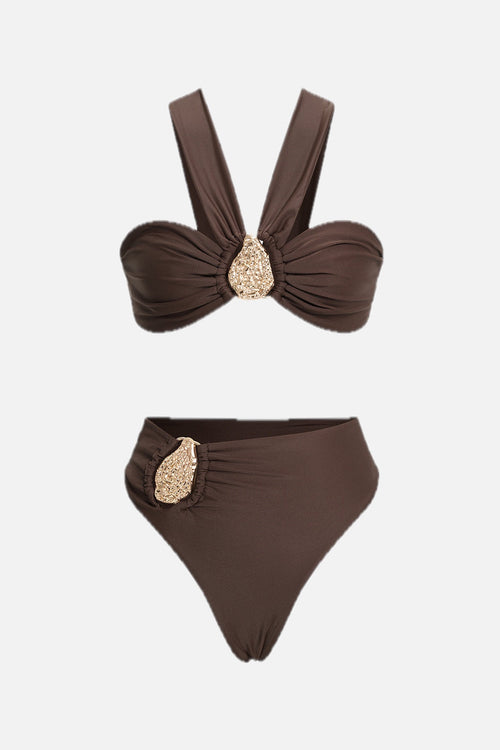 Bikini Set with Ruched Detail and Metallic Accent - 1