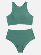 High Neck Bikini Set with High Waist Bottoms